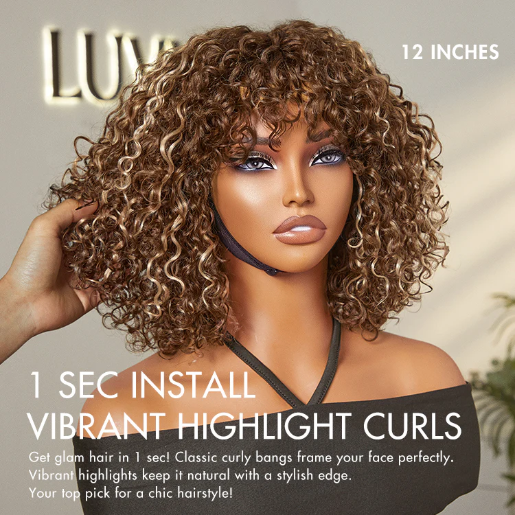 New Customers Only | Beginner Friendly Water Wave Minimalist Lace Glueless Short Curly Wig with Bangs - Image 14