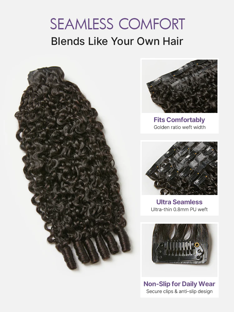 New Customers Only | Burmese Curly Finger Coil Ends Seamless Clip in Extensions Real Human Hair Pieces 135g 9pcs / 7pcs with Free Gift - Image 6