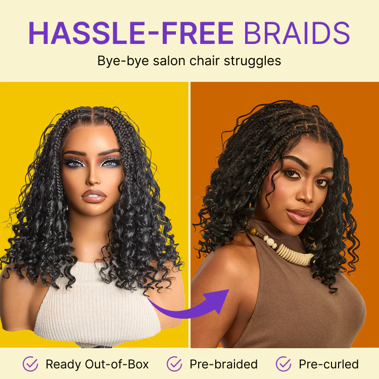 New Customers Only | HD Full Lace Knotless Boho Curls Braided Bob Wig Flexi Fit Invisi Drawstring Cap - Image 4