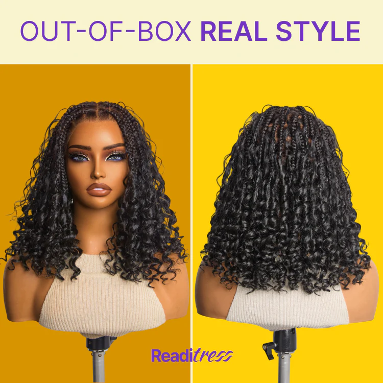 New Customers Only | HD Full Lace Knotless Boho Curls Braided Bob Wig Flexi Fit Invisi Drawstring Cap - Image 8