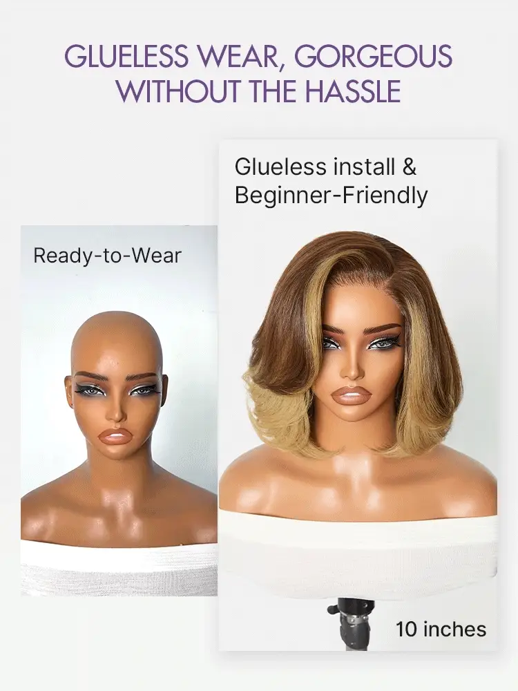 New Customers Only | Honey Blonde Face-Framing Highlights Blow Out Layered Cut Glueless 5x5 Closure Lace Bob Wig Pre-cut Lace - Image 6