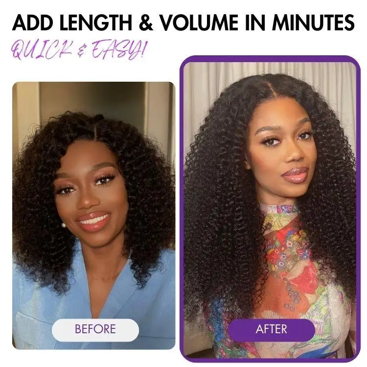 New Customers Only | Kinky Curly Seamless Clip in Extensions Human Hair with Free Gift - Image 4