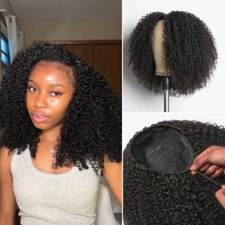 New Customers Only | Luvme Too Easy Texture™ 3-In-1 Half Wig 180% Density Kinky Curly / Yaki Straight Glueless Flexi-Fit Drawstring Wig