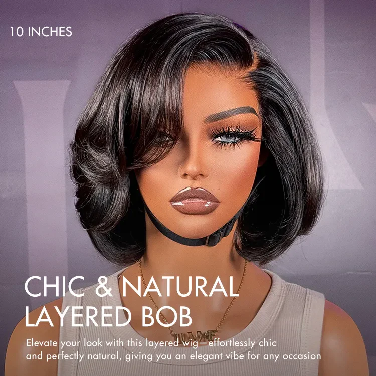 New Customers Only | PreMax Wigs - Natural Black / Blonde Highlight C Part Glueless Lace Front Bob Wig - Image 16