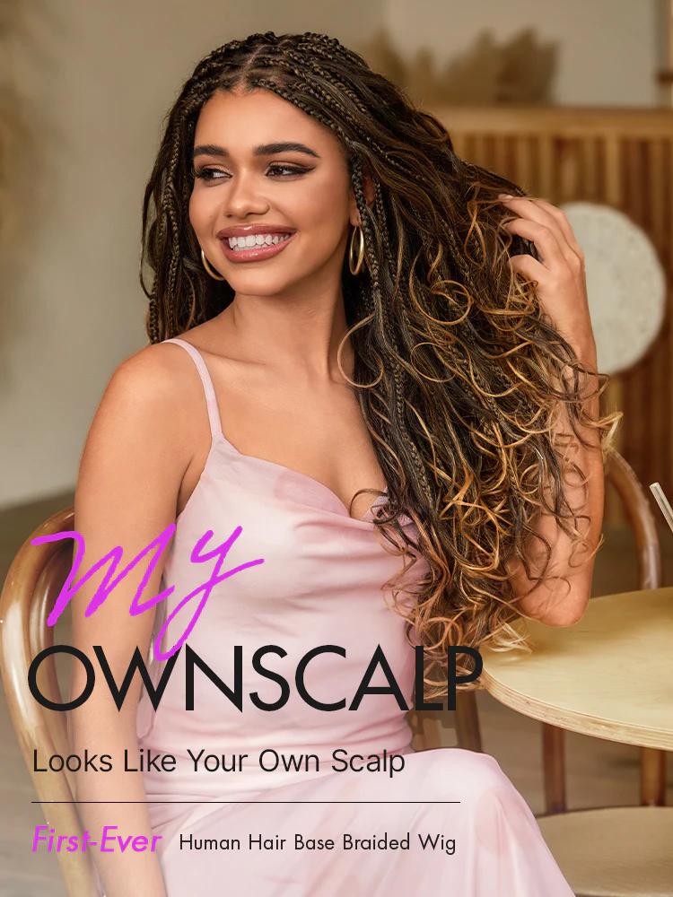 New Customers Only | OwnScalp™ Ombre Honey Blonde French Curl Knotless Boho Braids HD Full Lace Long Wig Flexi Fit Invisi Drawstring Cap - US Only - Image 2