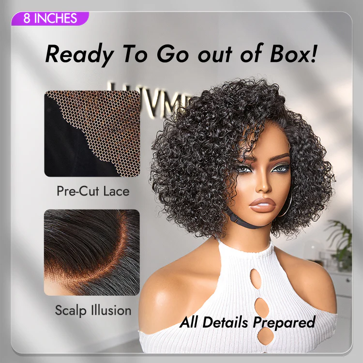 New Customers Only | Trendy Short Cut Curly Minimalist HD Lace Glueless Side Part Wig 100% Human Hair - Image 5