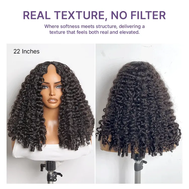 New Customers Only | True Scalp V Part 180% Density Burmese Curly Finger Coil Ends Glueless Human Hair Wig with Flexi-Fit Drawstring - Image 10