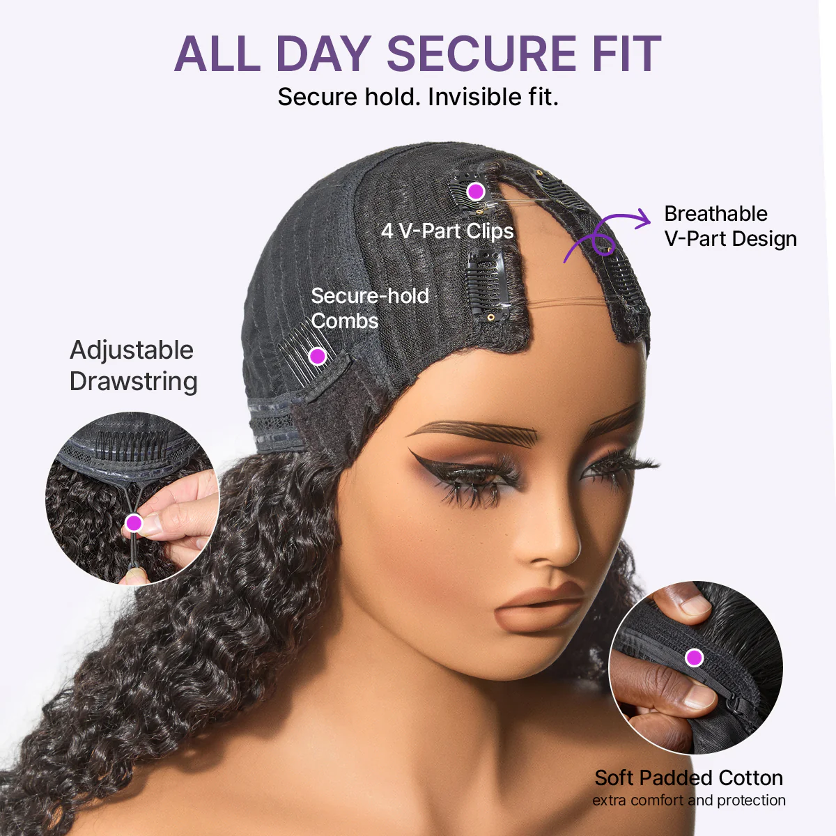 New Customers Only | True Scalp V Part 180% Density Burmese Curly Finger Coil Ends Glueless Human Hair Wig with Flexi-Fit Drawstring - Image 6