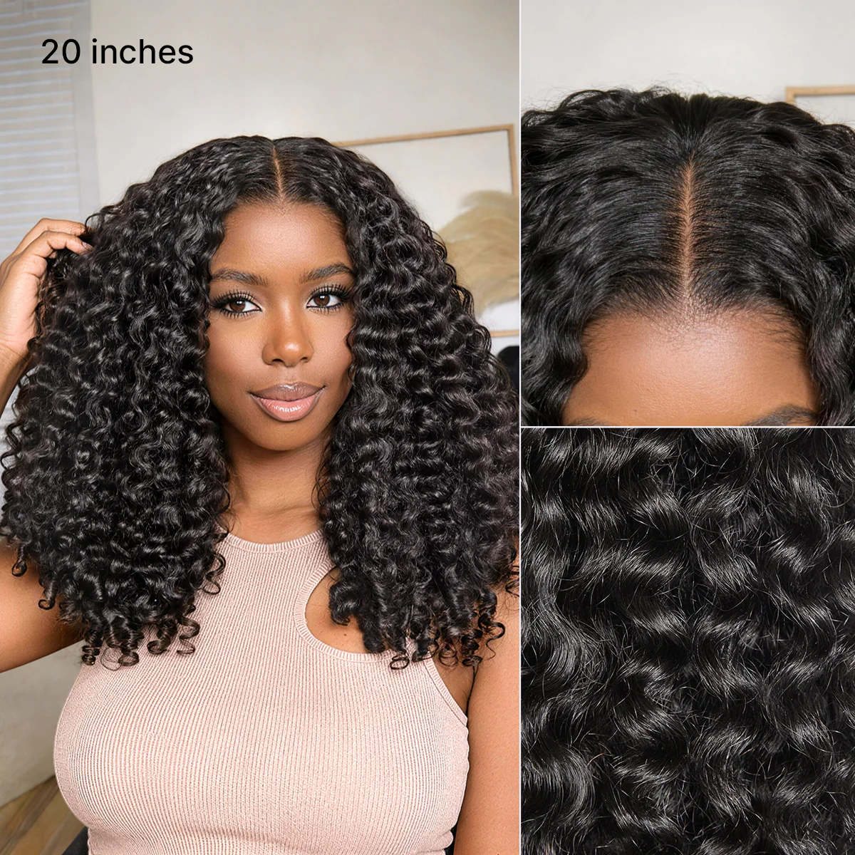 New Customers Only | True Scalp V Part 180% Density Burmese Curly Finger Coil Ends Glueless Human Hair Wig with Flexi-Fit Drawstring - Image 7