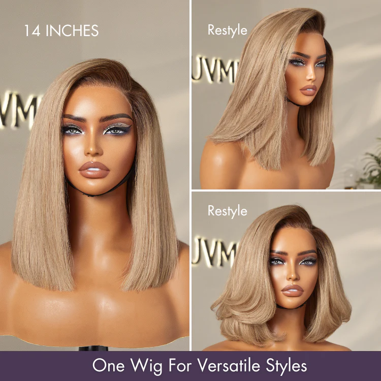 Ash Blonde Ombre Blunt Cut Bob Glueless Minimalist HD Lace Short Bob Wig Ready to Go Pre-Cut Lace - Image 4