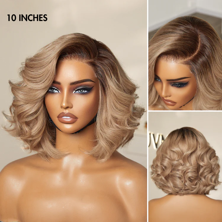 Ombre Ash Blonde Layered Bob Blowout Style Minimalist HD Pre-Cut Lace Glueless Short Wig - US Only - Image 2