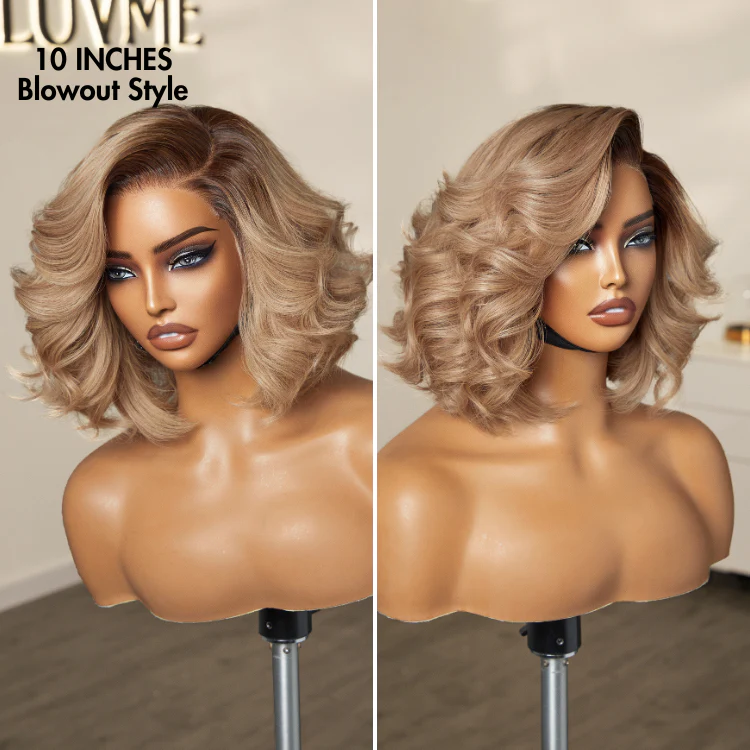 Ombre Ash Blonde Layered Bob Blowout Style Minimalist HD Pre-Cut Lace Glueless Short Wig - US Only - Image 3