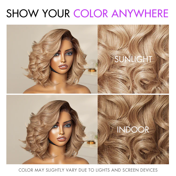 Ombre Ash Blonde Layered Bob Blowout Style Minimalist HD Pre-Cut Lace Glueless Short Wig - US Only - Image 5