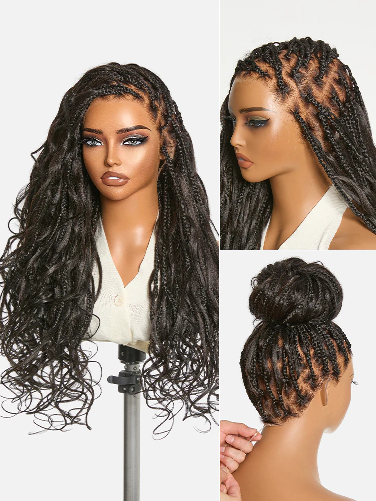 OwnScalp™Ombre Honey Blonde French Curl Knotless Boho Braids HD Full Lace Long Wig Flexi Fit Invisi Drawstring Cap - US Only - Image 12