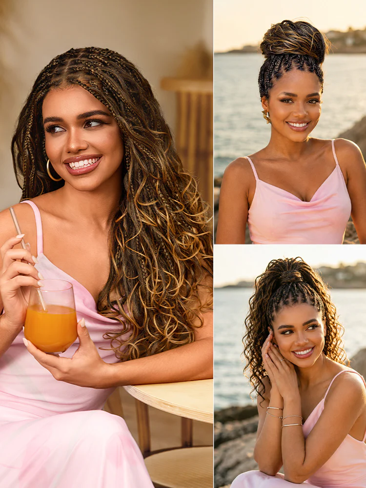 OwnScalp™Ombre Honey Blonde French Curl Knotless Boho Braids HD Full Lace Long Wig Flexi Fit Invisi Drawstring Cap - US Only - Image 9