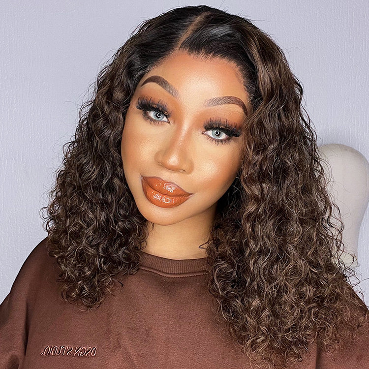 Black to Brown Ombre Bouncy Curly 4x4 Closure Lace Glueless Side Part Long Wig- US Only - Image 3