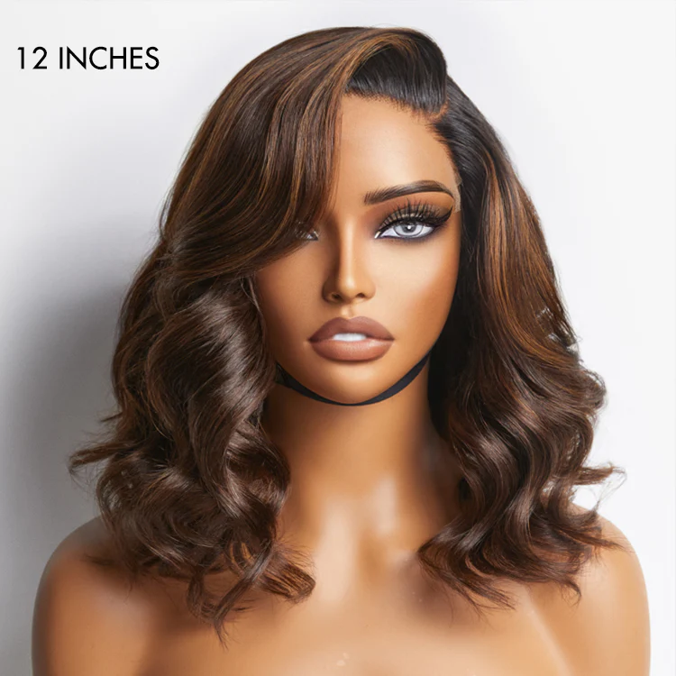 Ombre Brown Loose Wave Minimalist HD Lace Glueless C Part Short Wig 100% Human Hair - US ONLY - Image 3