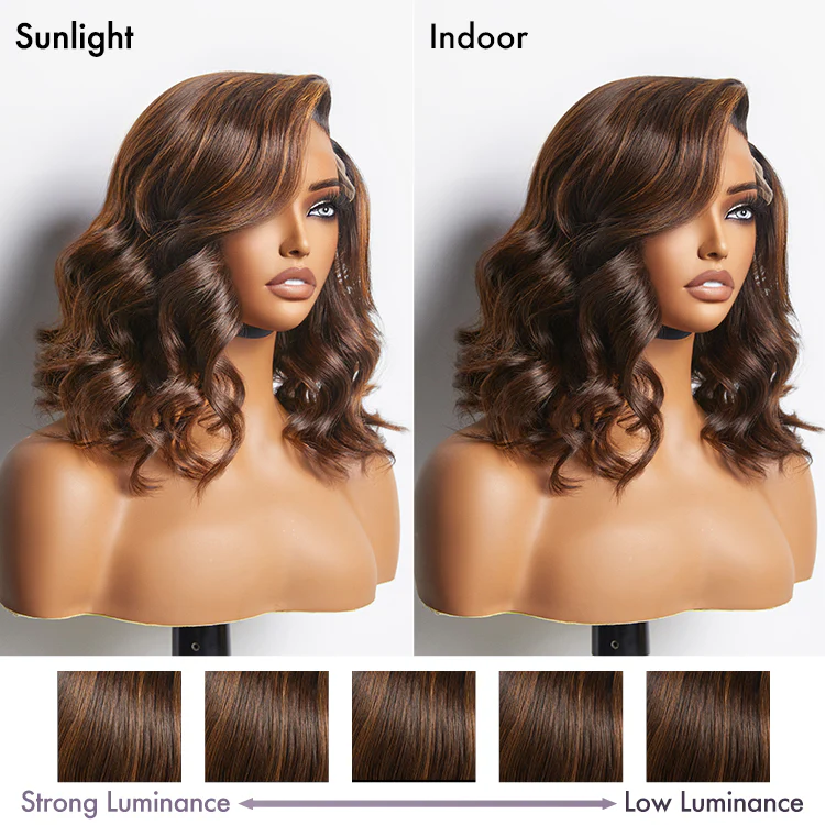 Ombre Brown Loose Wave Minimalist HD Lace Glueless C Part Short Wig 100% Human Hair - US ONLY - Image 4
