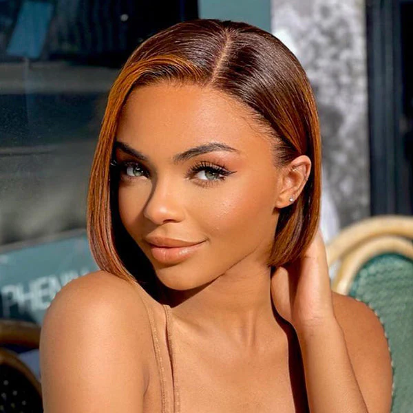 Ombre Mandarin Brown T Part Lace Bob Wig - Image 3