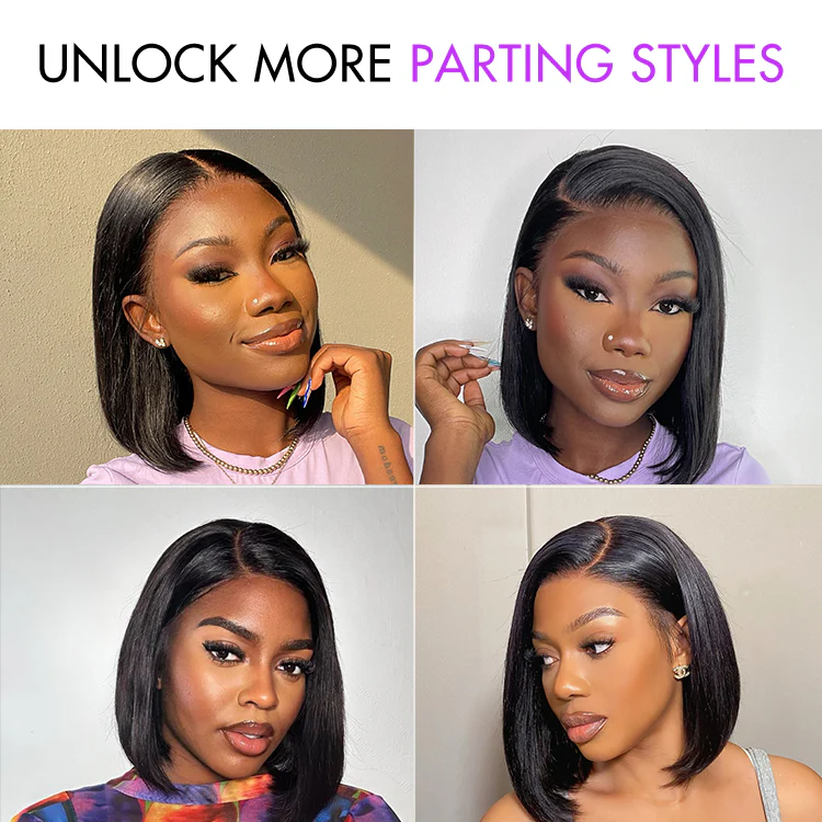 PreMax Wigs | Super Natural Hairline Silky Blunt Cut Bob Glueless 13x4 Frontal Lace Human Hair Short Wig Pre-Cut Lace - Image 2