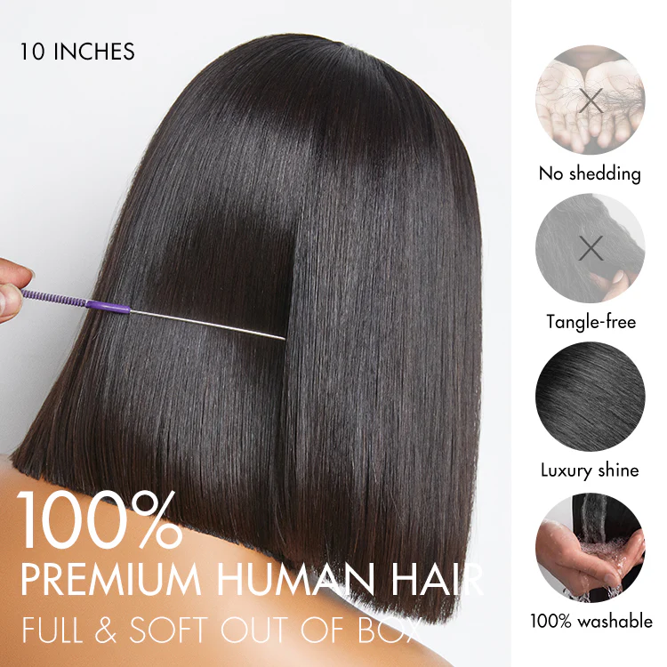 PreMax Wigs | Super Natural Hairline Silky Blunt Cut Bob Glueless 13x4 Frontal Lace Human Hair Short Wig Pre-Cut Lace - Image 6