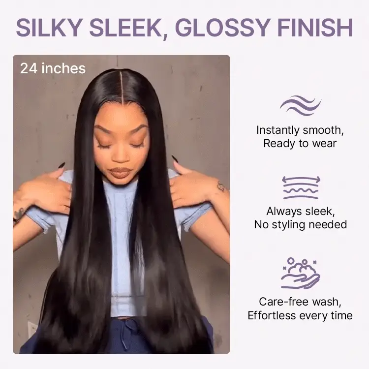 PreMax Wigs | Super Natural Hairline Silky Straight Glueless 13x4 Frontal Lace Wig Human Hair Pre-Cut Lace - Image 3