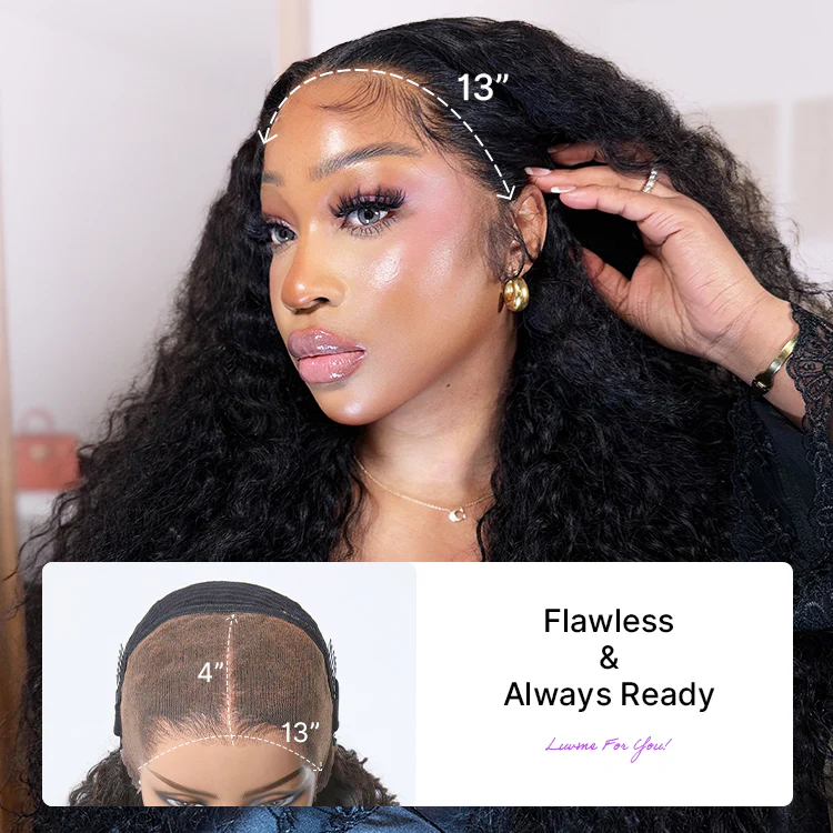 PreMax 180% / 250% Density Water Wave Glueless Flexi-Fit Drawstring 13x4 Frontal Lace Fluffy Curly Wig Pre-Cut Lace - Image 11