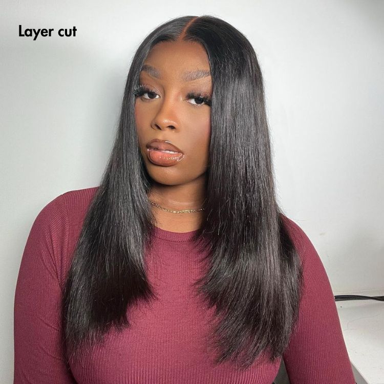 PRE MAX™ - Layer Cut Super Natural Hairline Silky Straight Glueless 13x4 Frontal Lace Wig Human Hair Pre-Cut Lace - Image 2