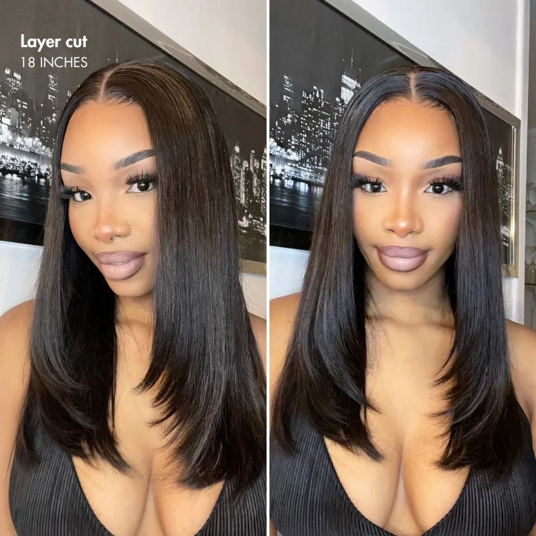 PRE MAX™ - Layer Cut Super Natural Hairline Silky Straight Glueless 13x4 Frontal Lace Wig Human Hair Pre-Cut Lace - Image 3