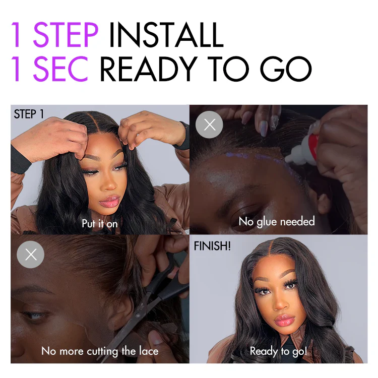 Put On and Go Brown Highlight Yaki Bob with Bangs Glueless Minimalist Lace Wig Breathable Cap - Image 4