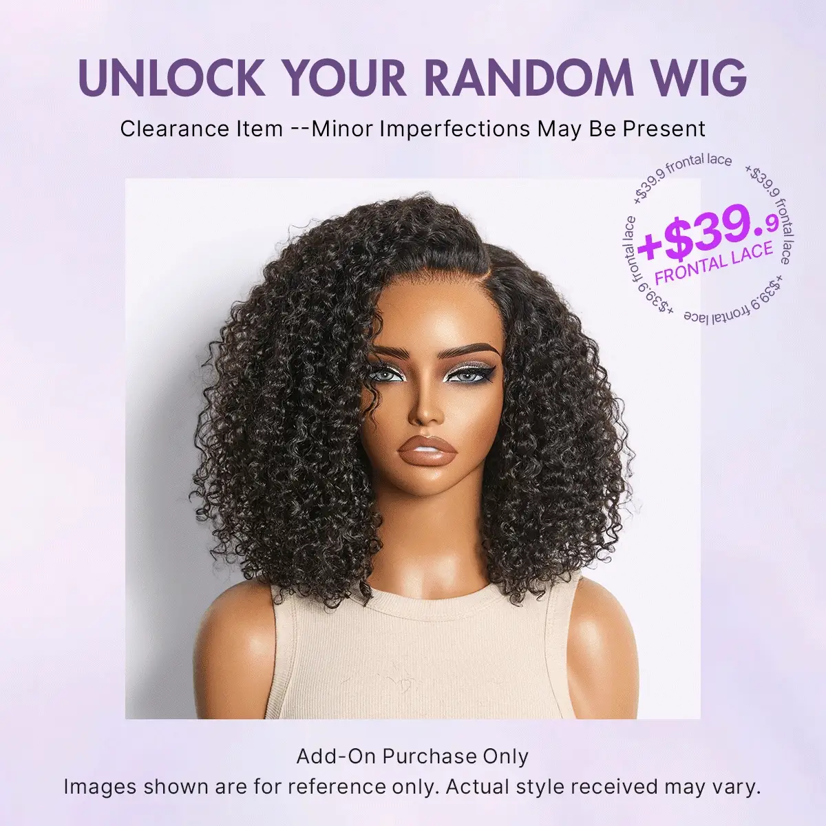Random Curly Wig Add-On | 12-20 Inches | Frontal Lace Wig | No Code Needed