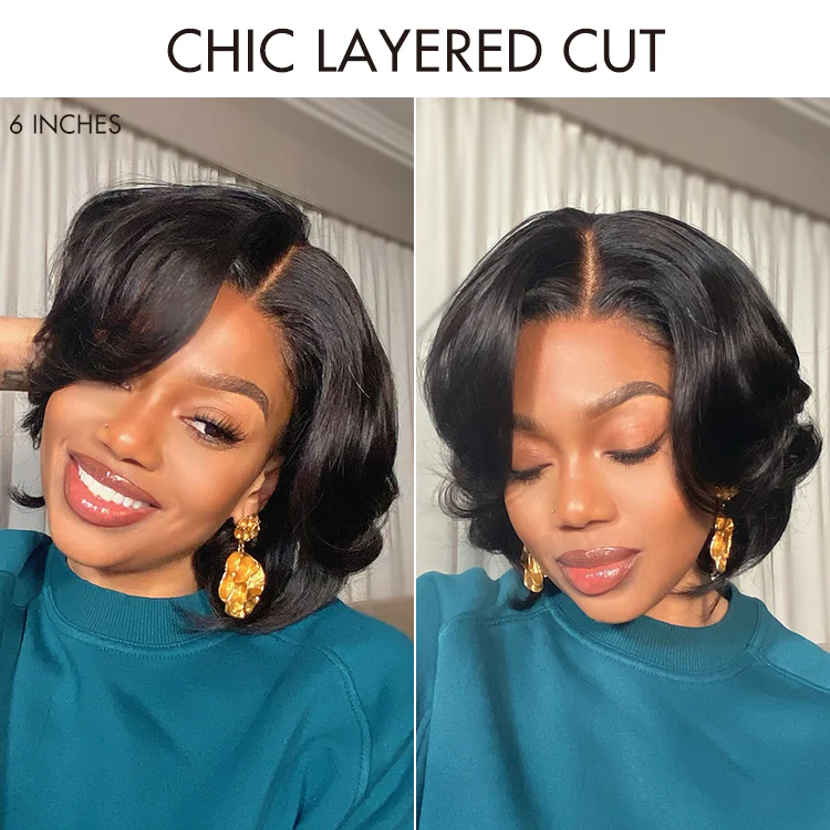Special Deal | 1 SEC INSTALL WIG | Elegant Boss Vibe Short Pixie Cut Natural Black / Ombre Brown Glueless Minimalist HD Lace Wig - Image 2