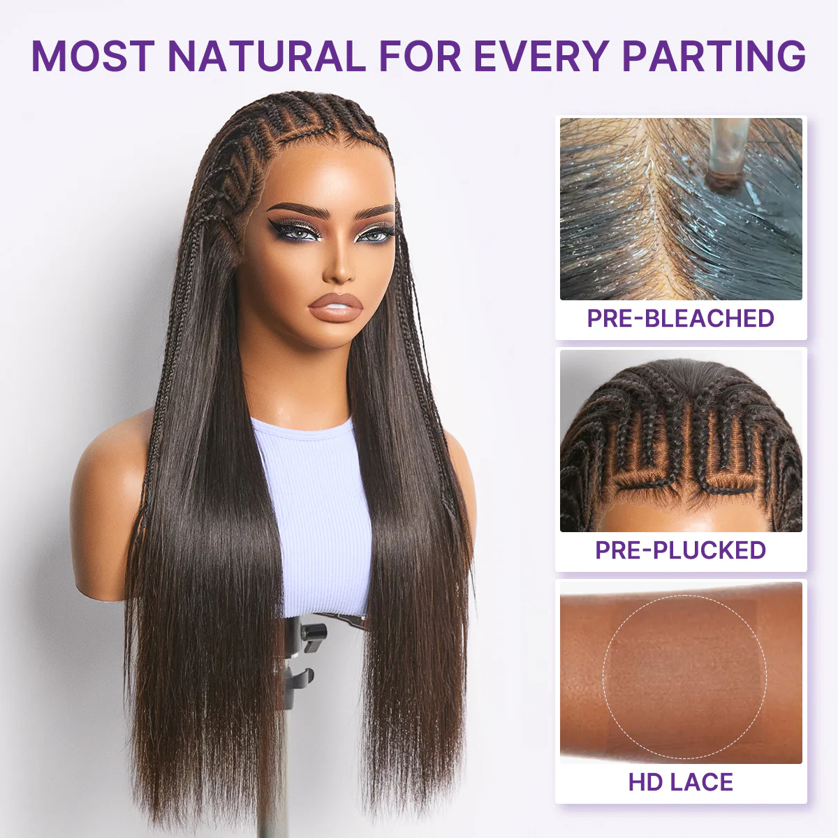 Readitress™ 180% Density Pre-Braided Silky Straight Human Hair Glueless Ear-to-Ear 13x4 Frontal Lace Wig Pre-Cut Lace - Image 6