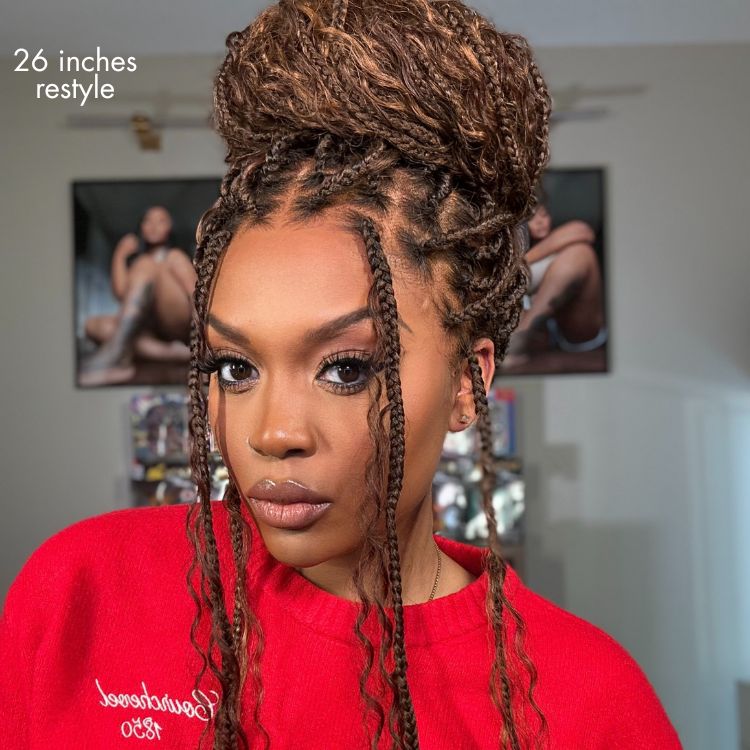 OwnScalp™ Mix Blonde / Natural Black Light Weight Flexi-Fit Invisi Drawstring Cap HD Full Lace Knotless Boho Curls Braided Long Wig Super Natural Scalp - US Only - Image 4