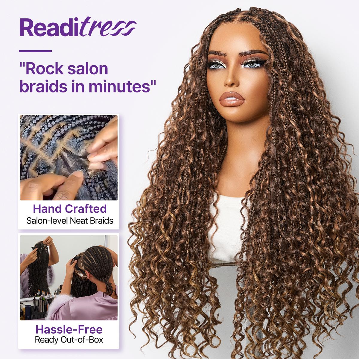 OwnScalp™ Mix Blonde / Natural Black Light Weight Flexi-Fit Invisi Drawstring Cap HD Full Lace Knotless Boho Curls Braided Long Wig Super Natural Scalp - US Only - Image 9