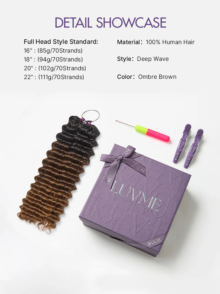 Readitress™ Pre-Separated Feather Crochet Human Hair for Miracle Knots Boho Braids | Ombre Brown Deep Wave Protective Style (Free Gifts Included) - Image 15