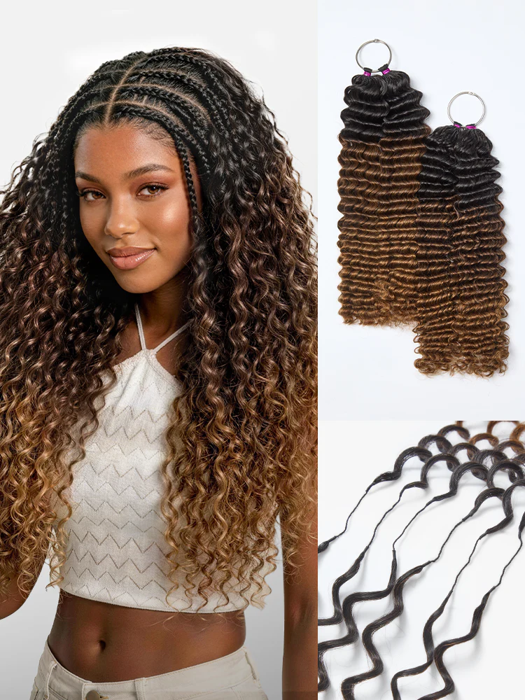 Readitress™ Pre-Separated Feather Crochet Human Hair for Miracle Knots Boho Braids | Ombre Brown Deep Wave Protective Style (Free Gifts Included) - Image 16