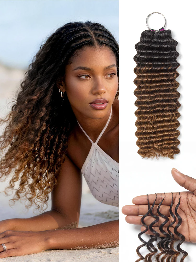 Readitress™ Pre-Separated Feather Crochet Human Hair for Miracle Knots Boho Braids | Ombre Brown Deep Wave Protective Style (Free Gifts Included) - Image 7