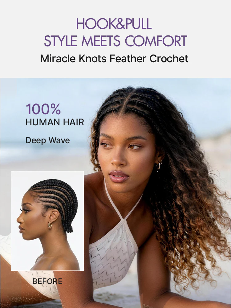 Readitress™ Pre-Separated Feather Crochet Human Hair for Miracle Knots Boho Braids | Ombre Brown Deep Wave Protective Style (Free Gifts Included) - Image 8