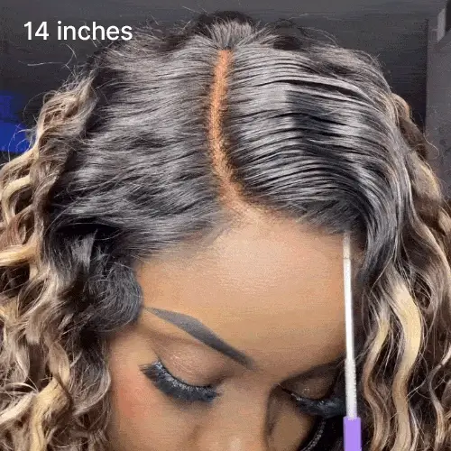 Ready to Go Blonde Highlight / Natural Black / Ombre Brown Water Wave Short Curly Bob Wig Glueless Minimalist HD Lace Wig Pre-Cut Lace - Image 9