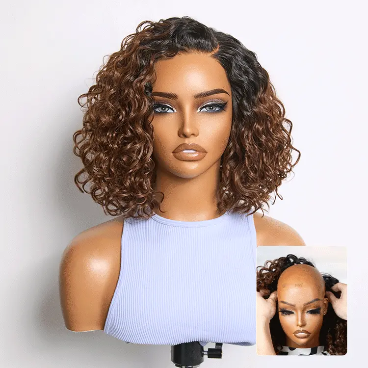 Ready to Go Water Wave Short Curly Bob Wig Glueless Minimalist HD Lace Wig Pre-Cut Lace - Image 16