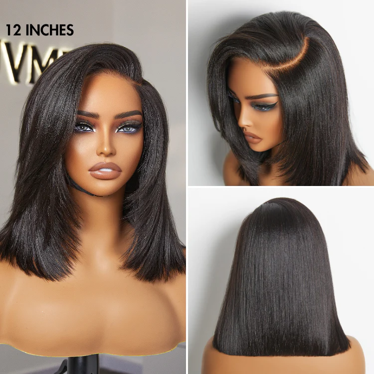 Layered Cut Yaki Straight Left C Part Glueless Minimalist HD Lace Bob Wig Ready to Go - Image 4