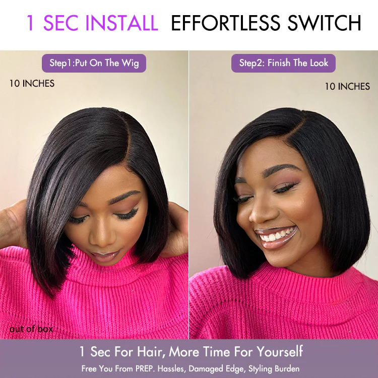 Layered Cut Yaki Straight Left C Part Glueless Minimalist HD Lace Bob Wig Ready to Go - Image 7