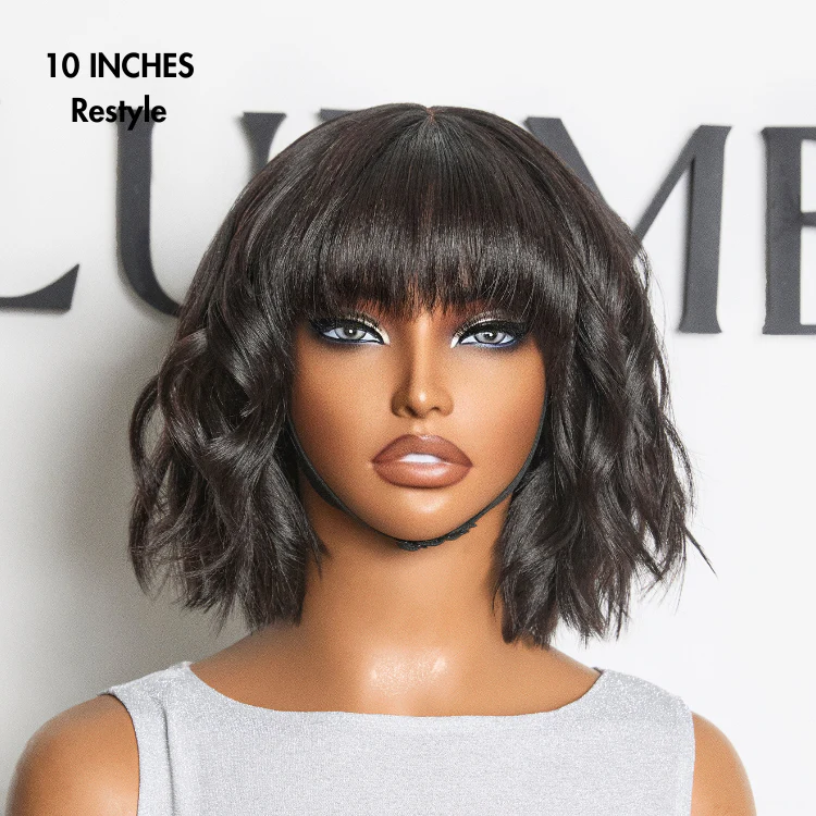 Put On and Go Ash Blonde Highlight / Brown Highlight / Natural Black Layered Cut Yaki Straight Minimalist Lace Bob Wig - Image 14