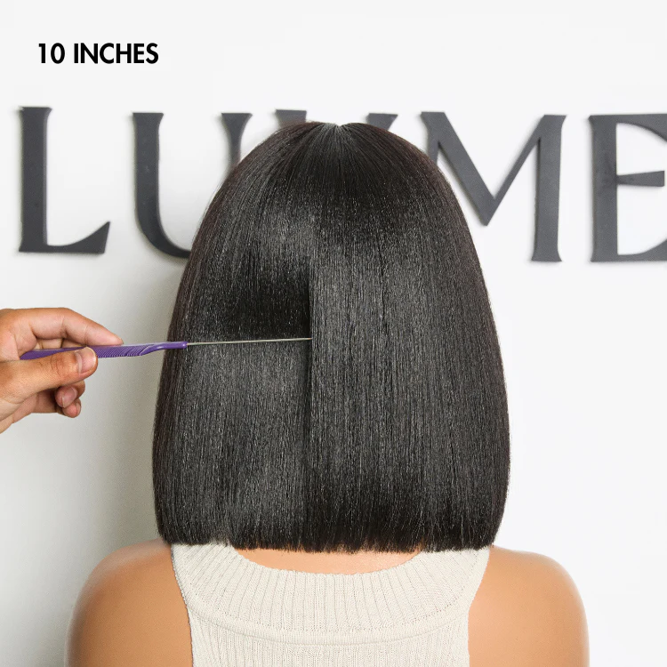 Put On and Go Ash Blonde Highlight / Brown Highlight / Natural Black Layered Cut Yaki Straight Minimalist Lace Bob Wig - Image 15