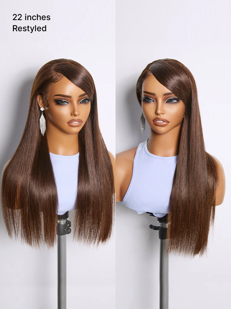Rich Chocolate Brown Silky Straight 180% Density Glueless 13x4 Lace Frontal Wig Pre-Cut Lace - Image 12
