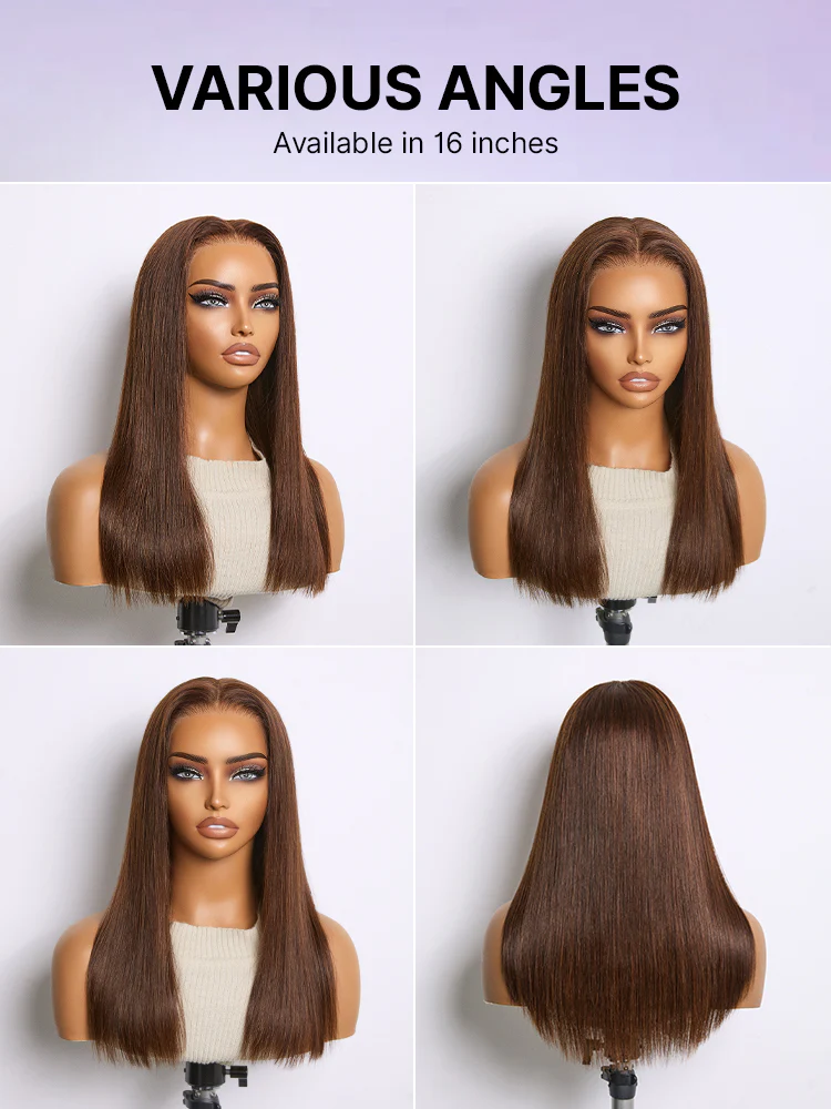 Rich Chocolate Brown Silky Straight 180% Density Glueless 13x4 Lace Frontal Wig Pre-Cut Lace - Image 13