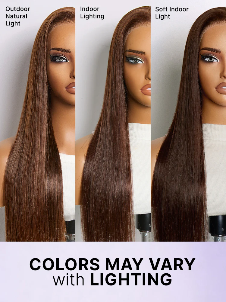 Rich Chocolate Brown Silky Straight 180% Density Glueless 13x4 Lace Frontal Wig Pre-Cut Lace - Image 14