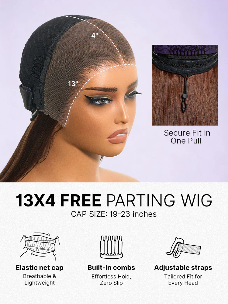 Rich Chocolate Brown Silky Straight 180% Density Glueless 13x4 Lace Frontal Wig Pre-Cut Lace - Image 16