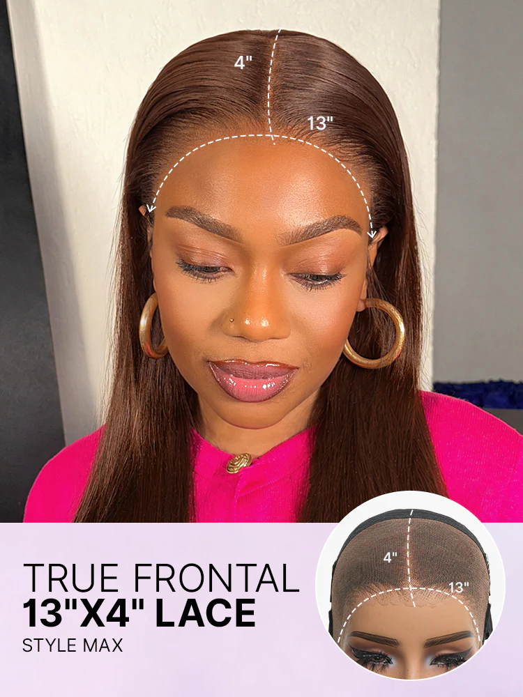 Rich Chocolate Brown Silky Straight 180% Density Glueless 13x4 Lace Frontal Wig Pre-Cut Lace - Image 4
